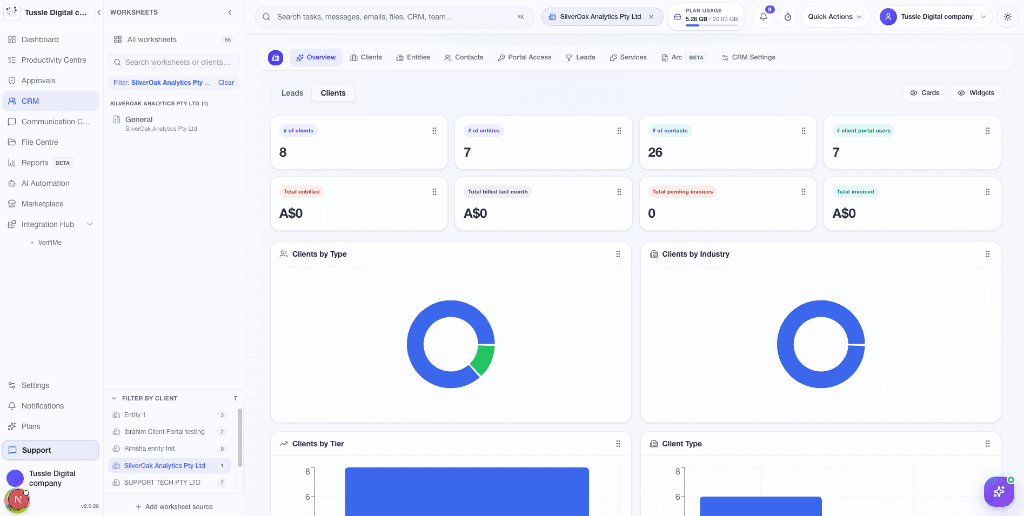 Portal 360 CRM Interface showing client management